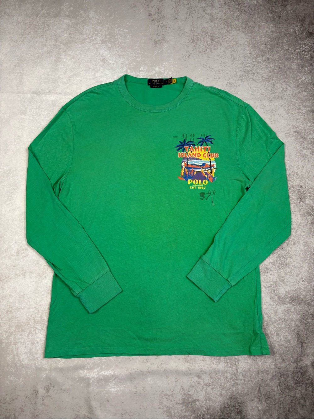 Polo Ralph Lauren Tahiti Island Club Graphic Long Sleeve Shirt Green Size M